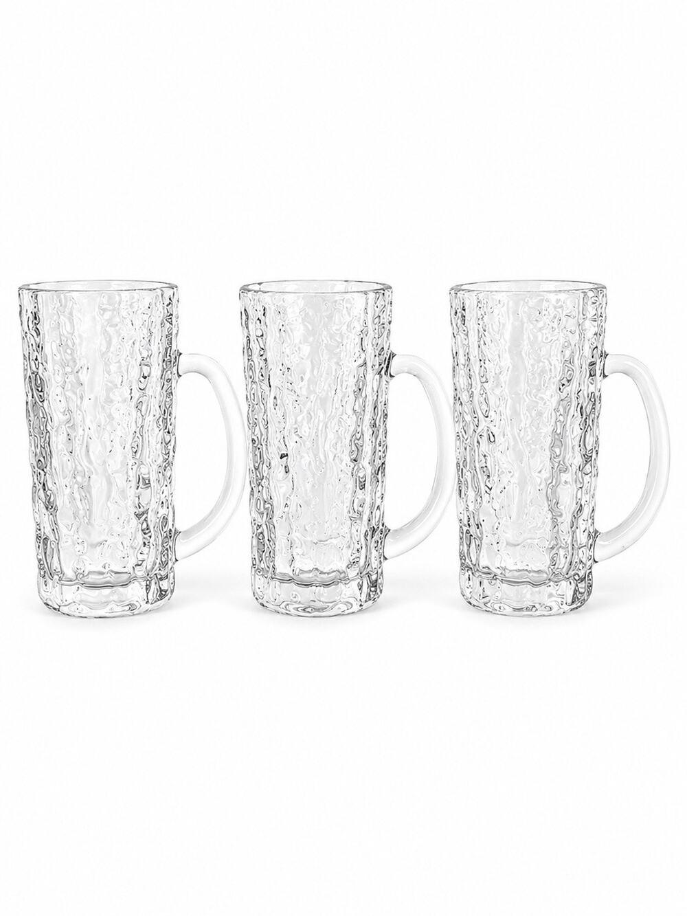 3 VTG Indiana clear glass mugs tree bark/ice texture UV light reactive -blue
